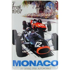 Tin Sign 20 x 30 cm Domed Grand Prix Monaco 1967 Car Racing Retro Decorative Gift Sign