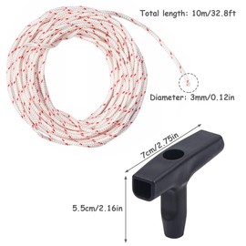 YUTOU Lawnmower Recoil Starter Rope, 10 Metres, 3.0 mm Pull Cord with 3 Pieces Starter Handle for Lawnmower, Chainsaw, Trimmer, Edger Brush, Cutter, Motor Parts