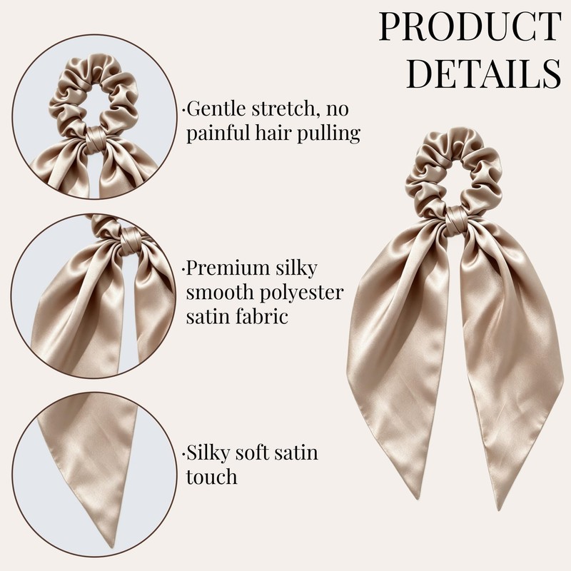 8 Pcs Satin Hair Ties with Knotted Bows, Elastic Hair