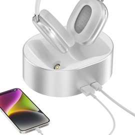 ROUNKIN Headphone Charging Stand for AirPods Max,Magnetic Stand,Protable Desktop Headset Holder,Headset Stand, Charging Base for Headphones,Designed for AirPods Max (M3_White Sleep Mode)