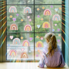 Suplanet Boho Rainbow Window Clings - Anti Collision Stickers for Birds, Non Adhesive Prism Sun Catchers