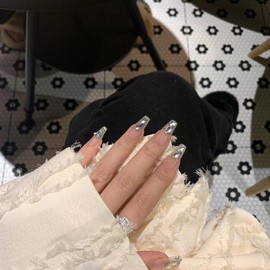 JIEADJIE Press on Nails Elves, Nail Finish Handmade Painted Nail Art，Design by Nail Technician, SML Size… (Small, White Elf Long)