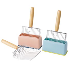 Pyrrion Cat Litter Scoop with Organizer Wooden Handle Durable Non-Stick Litter Scoop Large Litter Box Cleaning Tool Stainless Steel Filter Design Easy to Clean