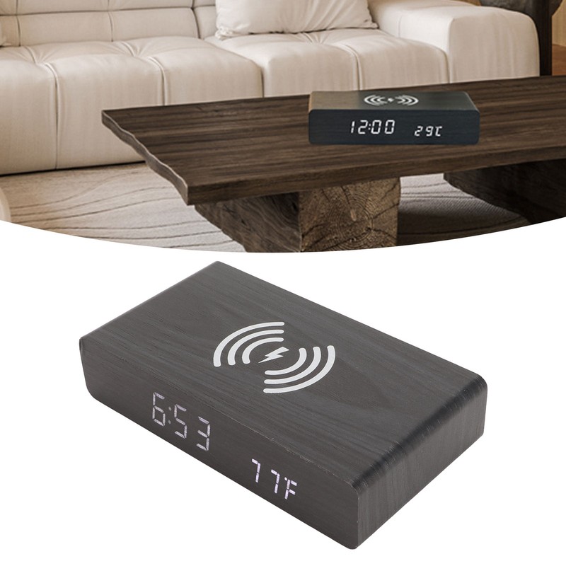 Black Wood Clock Digital Decoration White Light Wooden LED Clock