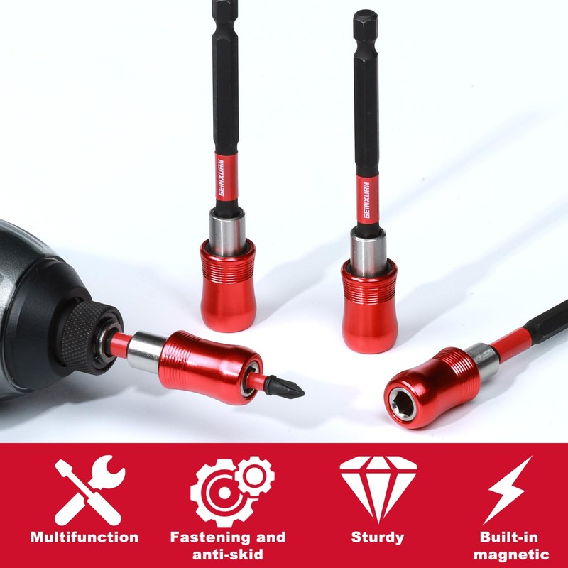 Geinxurn 4PCS Impact Screwdriver Bit Holder Set, Magnetic Extension Quick-Change