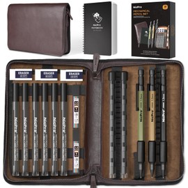 Nicpro 18PCS Mechanical Pencil Set in Leather Cover - with 3PCS 1.3 mm Weatherproof Mechanical Pencils, Waterproof Spiral Notebooks, Lead Refills for Outdoor Field Journal Travel Art Drafting Drawing