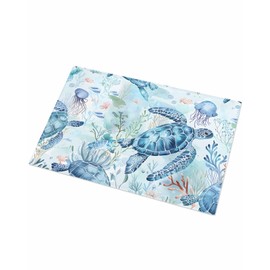 Zandzinjten Non Slip Bath Mat for Bathroom Floor Tub, Summer Blue Sea Turtle Sailing Coral Jellyfish Bathroom Rug Water Absorbent Soft Shaggy Rugs Indoor Doormats Marine Life Mats,16x24In