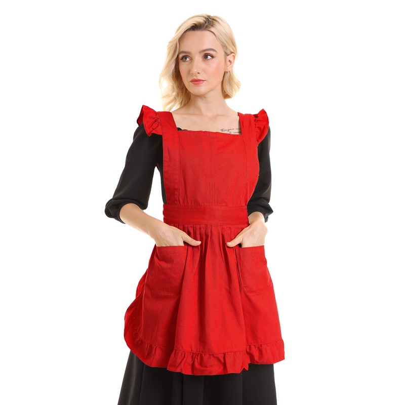 LilMents Retro Adjustable Ruffle Apron Kitchen Cooking Baking Cleaning Maid