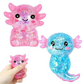 Axolotl Squishy Toys, Slow Rising Squishy Stress Balls with Glitter, Sensory Fidget Toys for Kids and Adults, Ideal for Party Favors, Classroom Rewards (Pink + Blue)