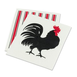 Abbott Collection Rooster & Stripes Dish Cloths. Set of 2