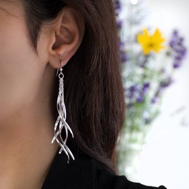 MATERIA #SO-93 Ladies Silver Spiral Earrings, Long Pendant with Rod, Matt 8 x 92 mm with Jewellery box