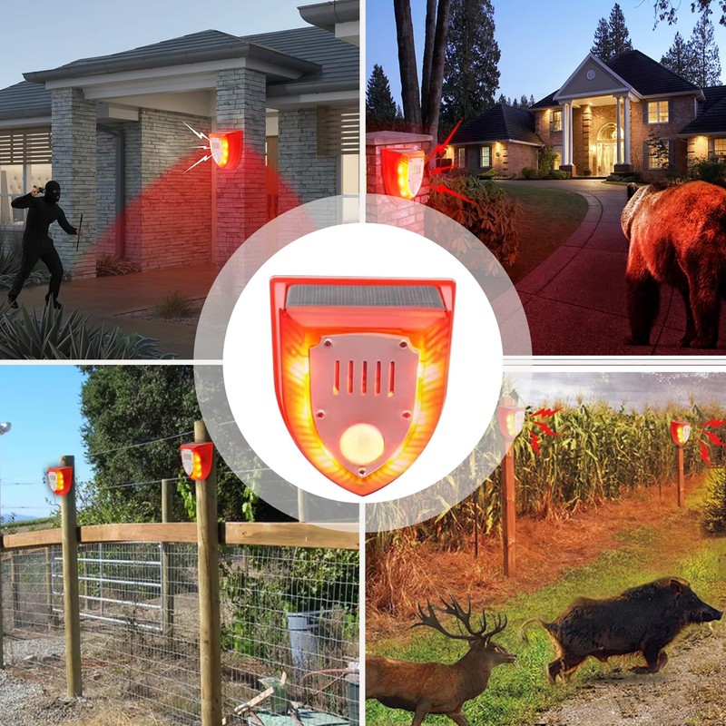 QXMH Solar Outdoor Motion Sensor Alarm: 129db Dog Barking &
