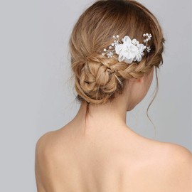 HONEY BEAR Bridal Jewellery Floral Hair Combs for Womens Wedding Accessories,Simulated Pearl and Rhinestones (Flower B)