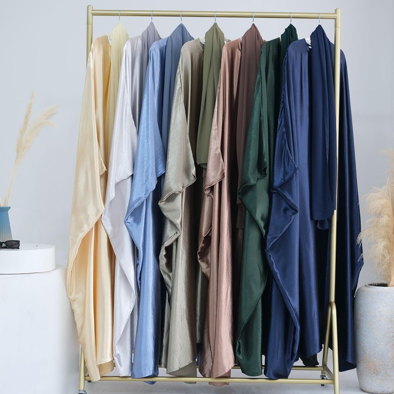 khalat khalat Abaya Muslim Dress Women Satin Prayer Dress Batwing