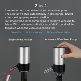 KITCHENDAO Rechargeable Electric Wine Aerator Dispenser and Wine Saver Pump, Built-in Sound Indicator, Automatic Wine Pourer with USB-C Cable, Storage Base and 2 Stoppers (Black)