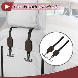 HEROFFIX 2 Pcs for Purses and Bags, Umbrella Etc Car Seat Headrest Hook Sturdy Car Seat Back Organizer Hooks Brown Faux Leather Metal 10.91"x2.05"