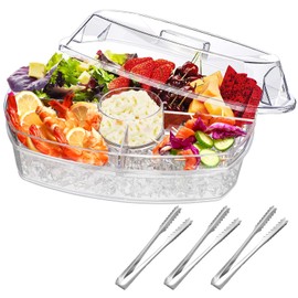 Chilled Serving Platters and Trays for Entertaining,Chilled Veggie Tray with Lid,Ice Serving Platters and Trays Cold Travel,Appetizer Fruit Snack Tray- Keeps Food Cool