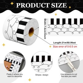 Kolldenn 68.9ft Black and White Bulletin Board Border Black White Squiggles and Stripes Classroom Borders Trim Rolled Die Cut for Bulletin Board Chalkboard School Teachers Wall Decor(Straight)