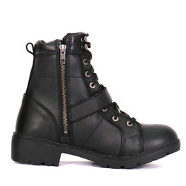 Hot Leathers BTL1004 Ladies 6-inch Black Lace-Up Leather Boots with Buckle Strap - 10
