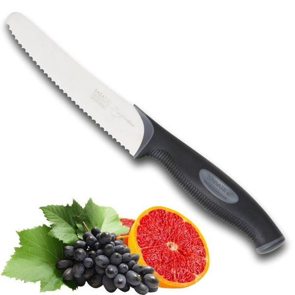 Sabatier Professional L’Expertise Kitchen Serrated Utility Knife - 12cm High Quality Chrome Molybdenum Stainless Steel, Finely Ground Razor Sharp Blades. Ergonomic Soft Grip Handle. 20 Year Guarantee