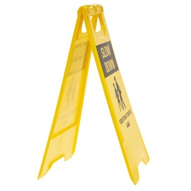 Slow Down Pedestrian Traffic Sign - Double-Sided, Fold-Out, Plastic, High-Visibility Yellow Outdoor Floor Signs - Road Safety for Crosswalks, Business Lots, Parking, and School Zones (Single)