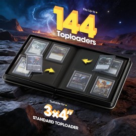 ProCase 4 Pocket Top Loader Binder, Holding 144 Cards in 3"x4" Toploaders, Side Loading Small Book Folder with Clear Window for Pokemon, Trading, Sports Cards Collection TCG, MTG -Black