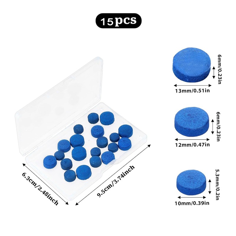15PCS Billiard Pool Cue Tips Pool Cue Tips Replacement Kit