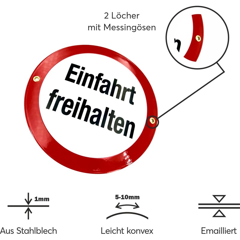 Sosenco Einfahrt freihalten Schild – Kreis 20 cm – Keramik