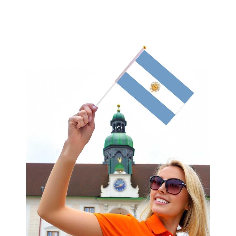 25 Packs Small Argentina Flags on Handheld Stick，Miniature Argentine Flag