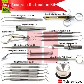 Medentra 18Pcs Dental Amalgam & Composite Tray Set Up Kit Restorative Excavator Pluggers