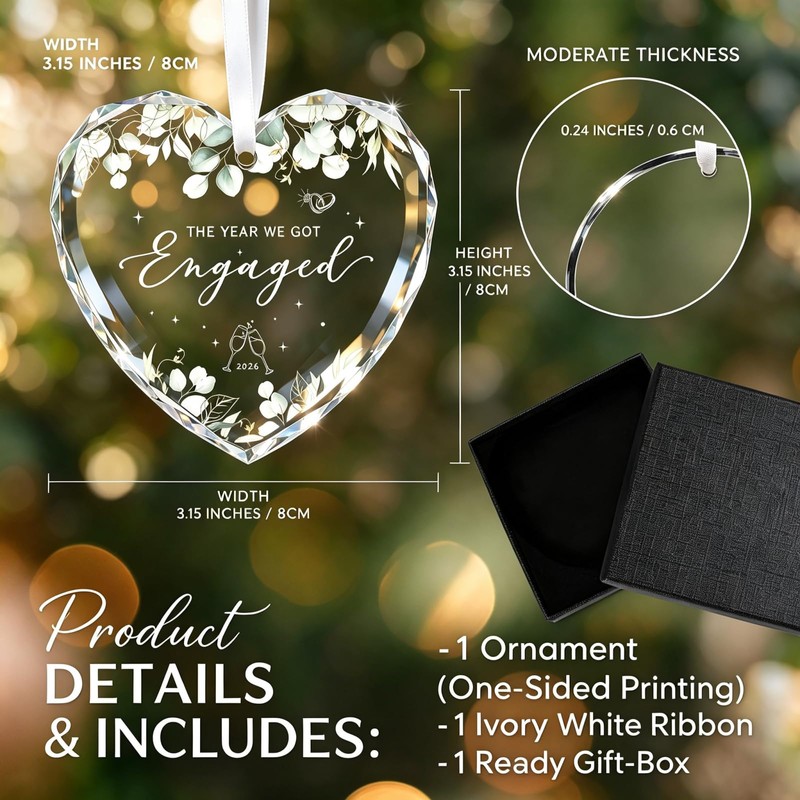 Engagement Gifts for Couples 2026, Heart Crystal Glass Ornament