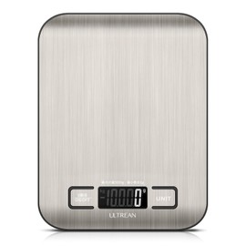 Ultrean Digital Scale Kitchen Scale, Surface Waterproof, 11.0 lbs (5 kg), 0.4 oz (1 g), LCD Display, Electronic, Measuring, Cooking, Cooking, Snacking, Thin, Tare Function