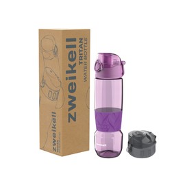 Zweikell Trinkflasche 650ml, Tritan Wasserflasche, BPA Frei, Wasserflasche auslaufsicher für Kinder, Schule, Sport, Uni, Outdoor, Mit Flaschendeckel Geschenk, Silikon rutschfeste, Lıla