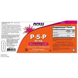 NOW Supplements, P-5-P 50 mg with Coenzyme B-6 + Mg Bisglycinate, 90 Veg Capsules