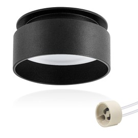 KYOTECH LED Ceiling Spotlight with Indirect Light Including GU10 Socket Surface-Mounted Flat LED Surface-Mounted Round Black with Large Light Surface Installation Design Spot Recessed Spotlight Frame