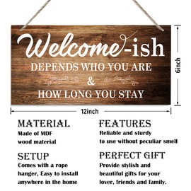 Inspirational Wood Signs, Decorative Wood Hanging Wood Plaque, Rustic Door Sign, Wall Decor Art, Home Front Door Decor, Welcome Hanging Decorations, Welcome-ish Depends Who You Are How Long You Stay A