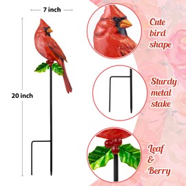 YNGFIL 3 Pack Red Birds Metal Decorative Garden Stakes - 20 Inch Shaker Patio Decor Art and Rust Resistant Metal Garden Decor for Indoor and Outdoor Decor - Perfect for Patio and Lawn Ornaments