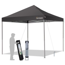 VOYSIGN 10x10ft Pop Up Canopy Tent 1-Person Setup Outdoor Instant Sun Shelter Straight Legs with Wheeled Carry Case, Stakes - Black
