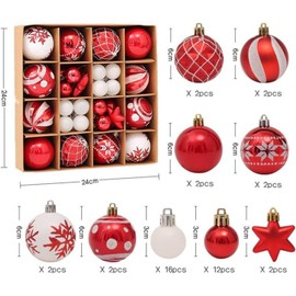 42pcs Christmas Baubles Shatterproof Christmas Ball Ornaments Hanging Baubles Christmas Tree Decorations Set Xmas Tree Baubles for Hanging Christmas Decorations Festive Holiday (Red Green White)
