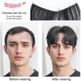 Tupé de cabello humano para hombres, pieza de cabello en forma V sin costuras para reemplazo la línea del en la frente
