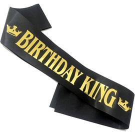 Birthday King Sash, Boy Birthday Party Decoration Supplies - Gold Foil Letter and Black Satin Sash for Men 1pc (Black/Gold)