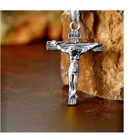 Fashion Jewelry Men CROSS JESUS CRUCIFIX Pendant DIAMOND Cut 925 Sterling Silver 24" Necklace