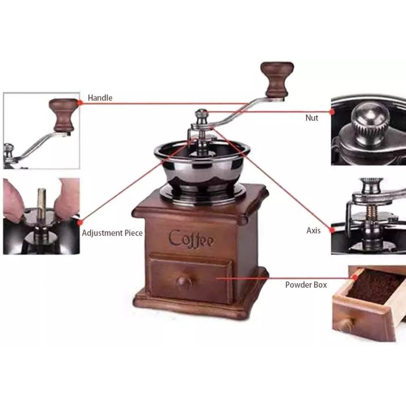 Mebix Molino De Café Manual Portátil De Madera Vintage Retro