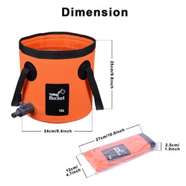 iGreely Folding Bucket, 12L Handy Folding Bucket, Easy to Clean with Tap - Perfect for Plumbing, Cleaning, Camping, Hiking, Fishing (Orange, 12L)