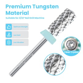 MagiBling Crystal Top Large Barrel Nail Drill Bits, 3/32'' Safety Tungsten Carbide Bits, Two-way Rotation, Suitable for Manicure Pedicure Cuticle Gel Polishing, Technicians Bits, Quadruple Coarse.