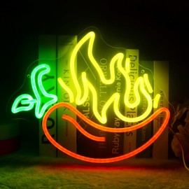 Flaming Hot Chili Peppers Neon Signs Red Yellow Foods for Mexican Spicy Restaurant Open LED Sign Chili Neon Lights Cook Off Decoration for BBQ Party Chili Contest Tasting Party Decor