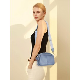 befen Crossbody Bag Women's Leather Real Wide Strap, Small Shoulder Bag Women, Small Bag Women for Daily Work, Shopping, Travel, A-style 03 - grey blue (19 x 13 x 8 cm), crossbody