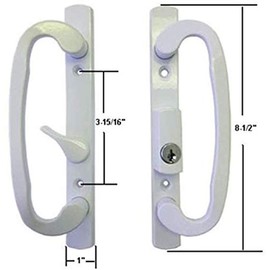 Sliding Glass Patio Door Handle Set, Mortise Type, B-Position, Off Center Latch Keyed, White