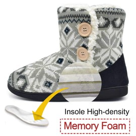 ONCAI Women's Slippers Comfort Knit Boots Winter Warm Outdoor Indoor Shoes Flower Gray Size 5-6