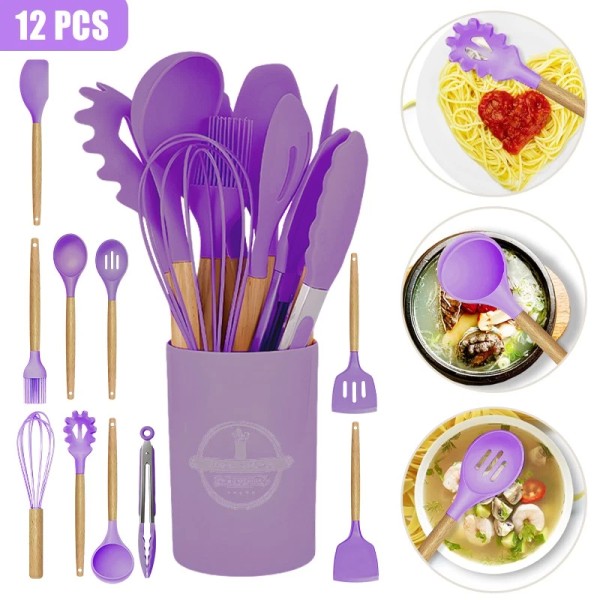 Unbranded 12Pcs Kitchen Utensils Set with Holder Versatile Silicone Utensils